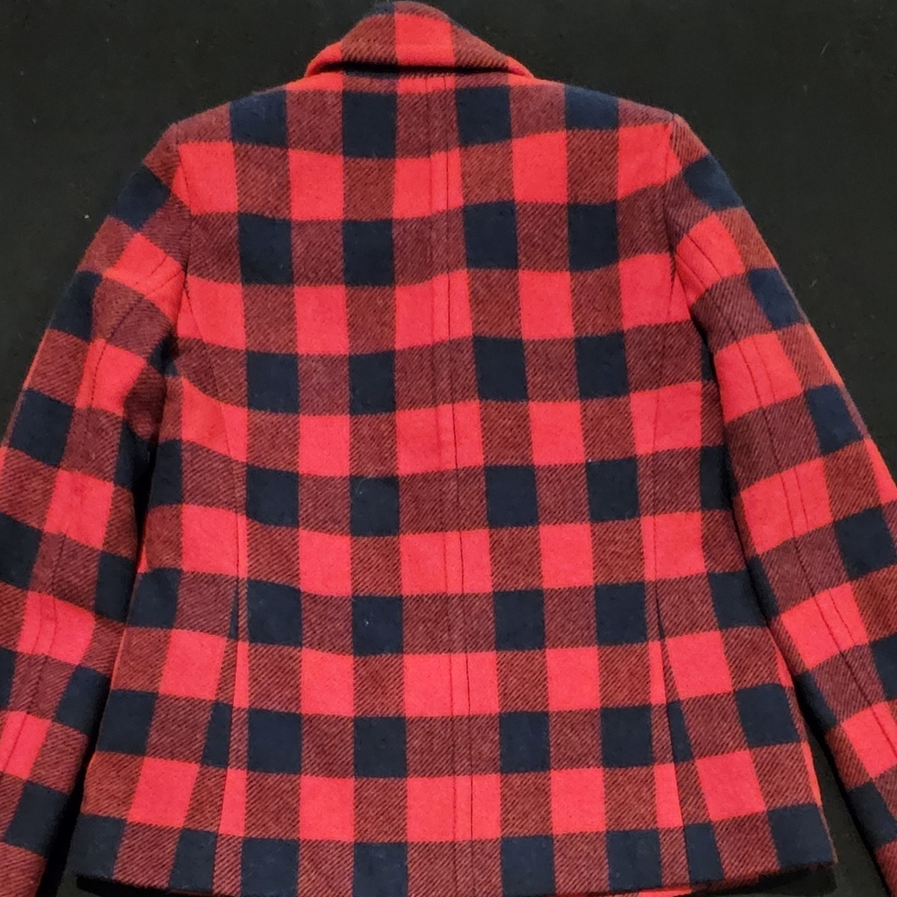 J. Crew Red Navy Blue Buffalo Plaid Wool Coat Jacket Women's Size 2 - Picture 11 of 11